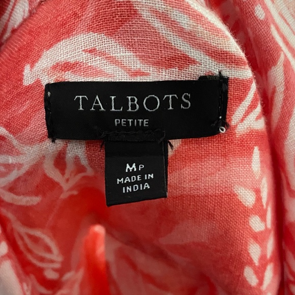 **Talbots Medium Petite Linen Button-Down Shirt - Coral Paisley Print - Picture 4 of 8